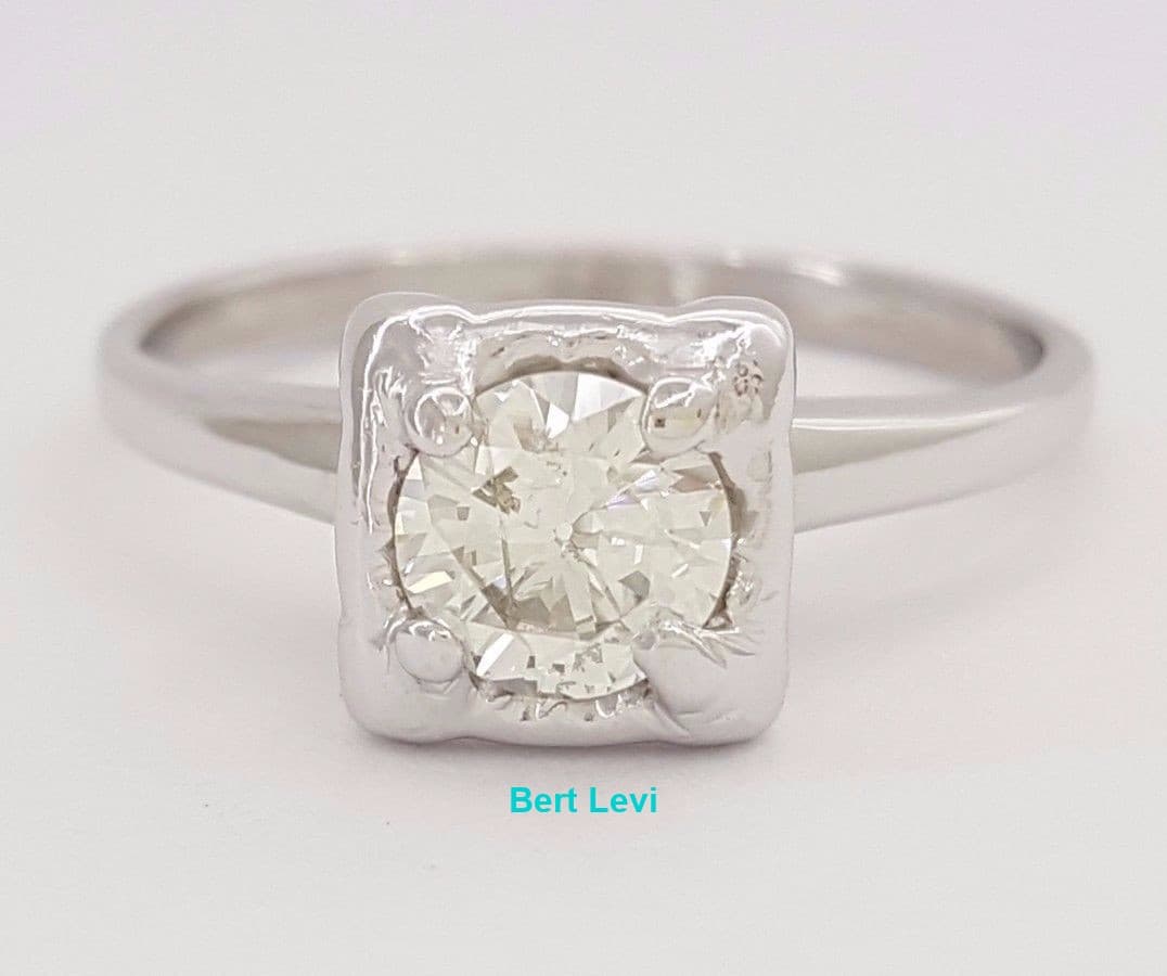 0.55 ct Antique Vintage 14K White Gold Transitional Cut Diamond Engagement Ring