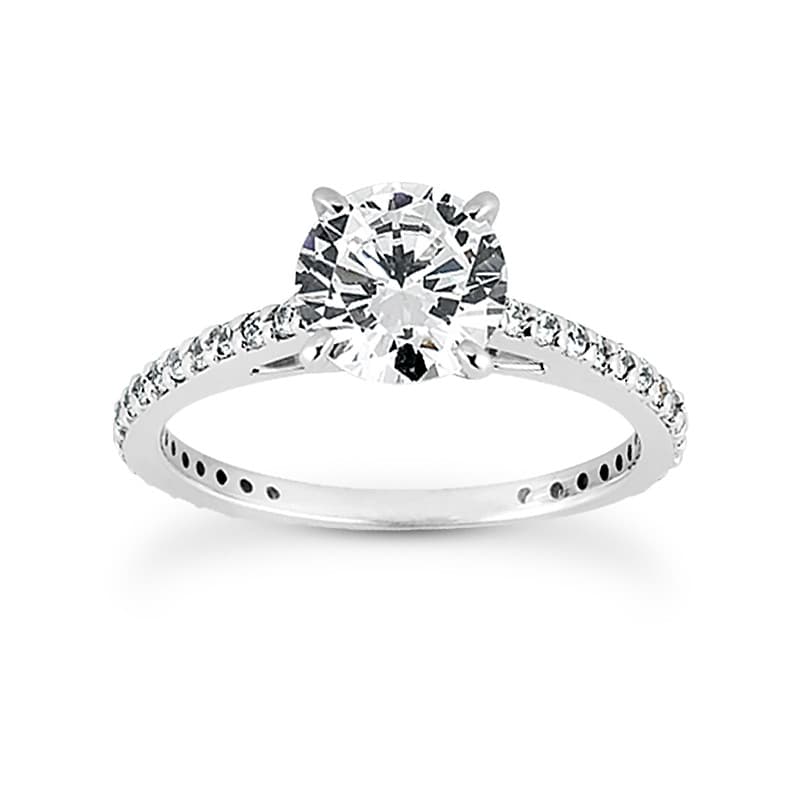 Ladies 14KT White Gold Platinum Round Diamond Tailored Engagement Set ENS1425-A