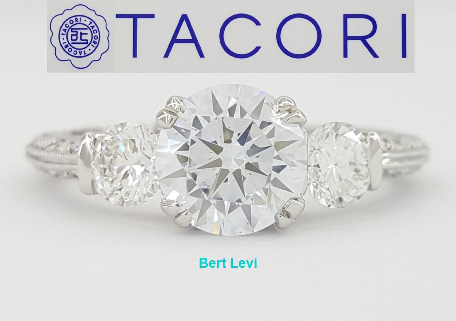 Tacori Platinum 3-Stone 0.85 ct Round Semi-Mount Engagement Ring Rtl $7,960
