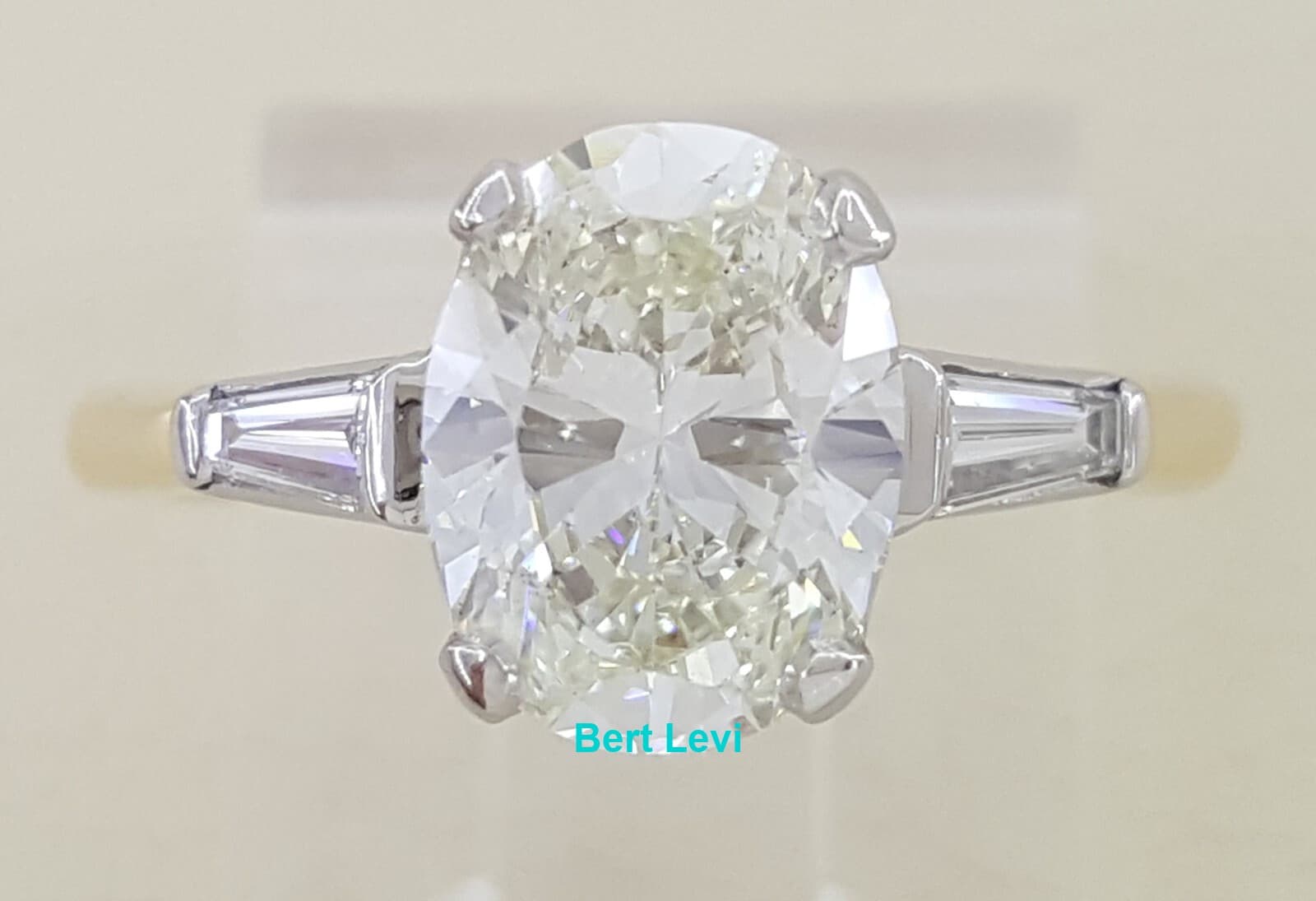 Oval Cut Diamond Three 3-Stone 14K Yellow Gold Platinum Engagement Ring 2.05 ct