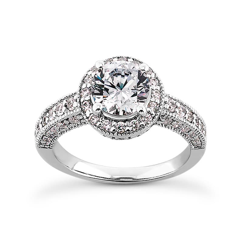 Ladies 14KT White Gold Platinum Round Diamond Halo Engagement Ring ENR9002