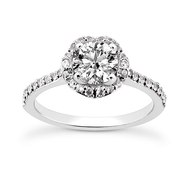 Ladies 14KT White Gold Platinum Round Diamond Tailored Engagement Set ENS3265-A