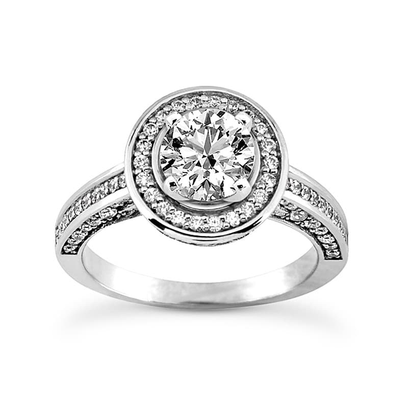 Ladies 14KT White Gold Platinum Round Diamond Tailored Engagement Set ENS3271-A