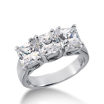 Ladies White Gold Platinum Princess Diamond Three Stones Engagement Ring ENR2414