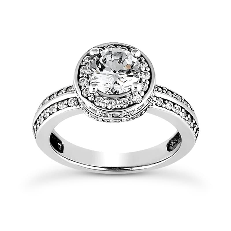 Ladies 14KT White Gold Platinum Round Diamond Halo Engagement Ring ENR8908