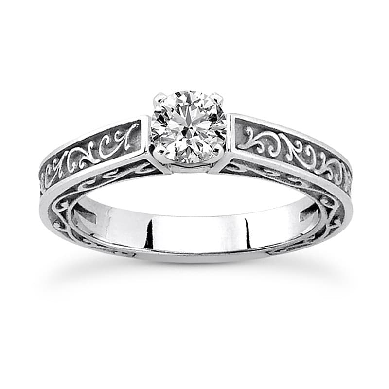 Ladies 14KT White Gold Platinum Solitaire Engagement Set ENS3569-A