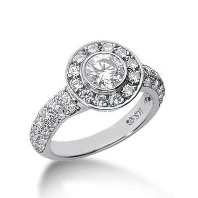 Ladies 14KT White Gold Platinum Round Diamond Halo Engagement Ring ENR2984