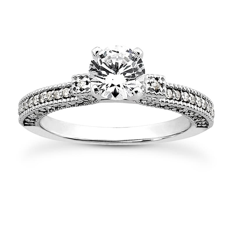 Ladies 14KT White Gold Platinum Round Diamond Tailored Engagement Set ENS3133-A