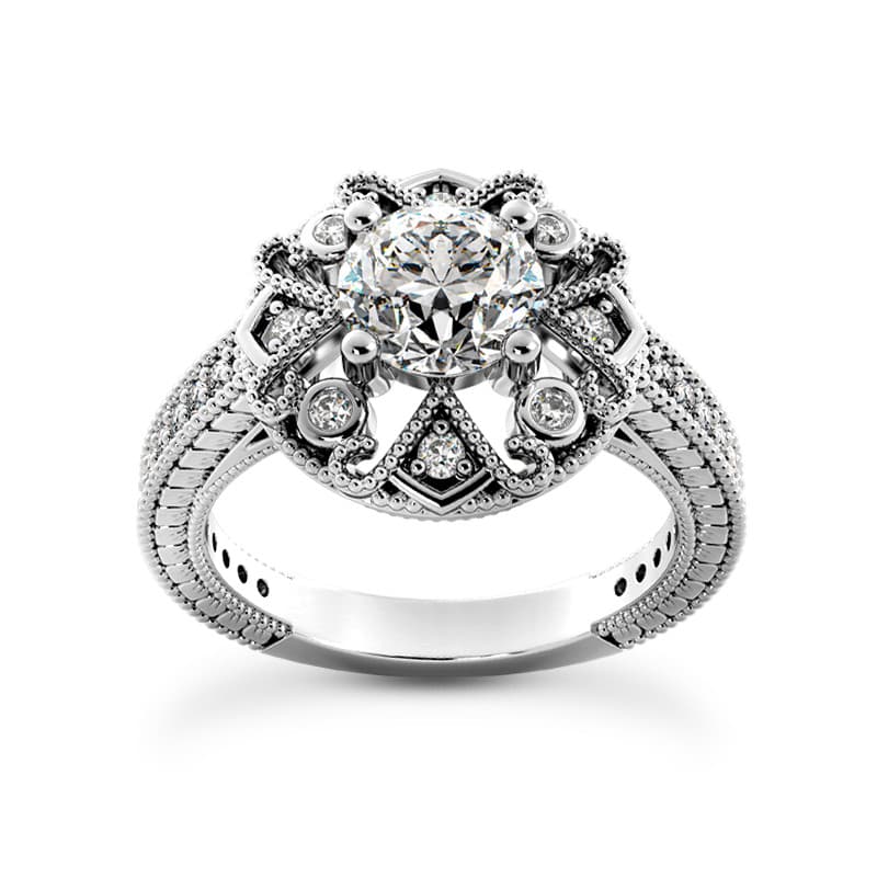 Ladies 14KT White Gold Platinum Fancy Engagement Ring ENR9583