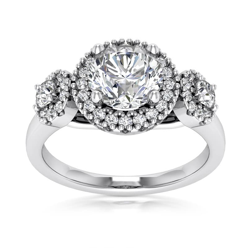 Ladies White Gold Platinum Round Diamond Three Stones Engagement Ring ENR9475-1