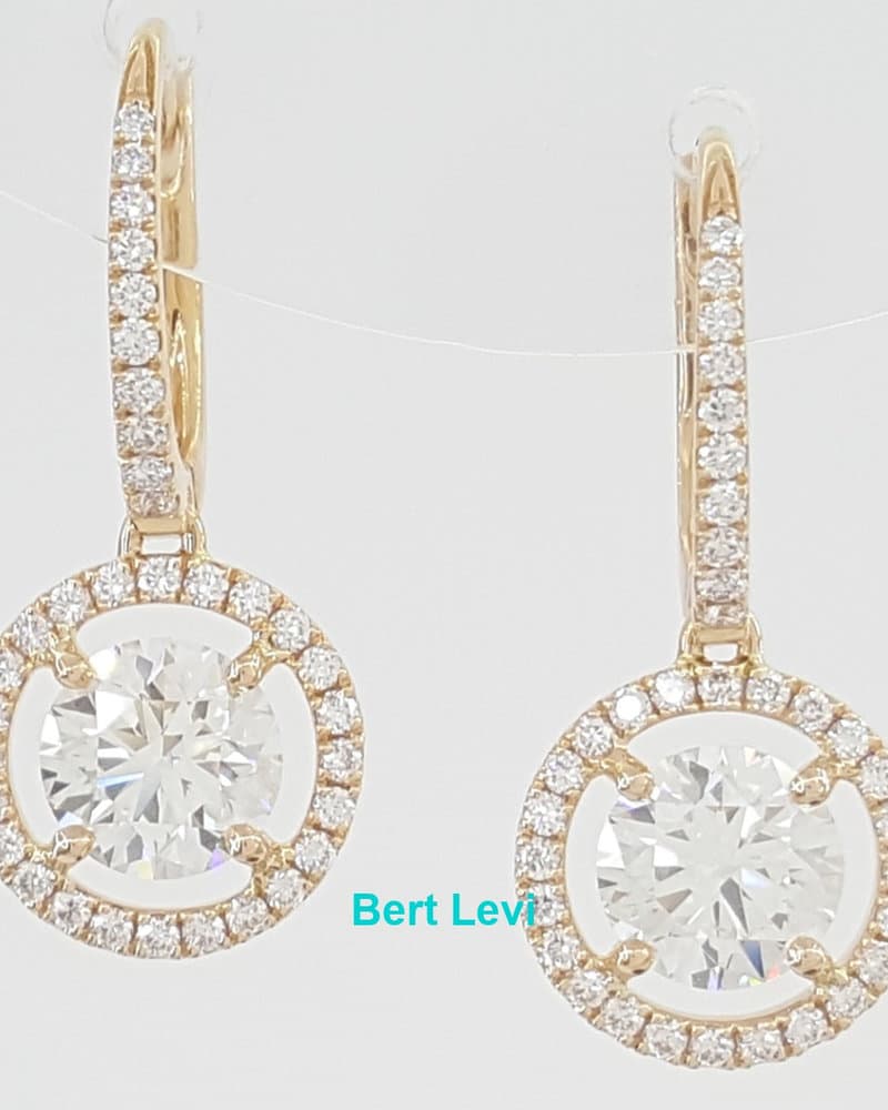 De Beers Aura Diamond Halo Dangle Earrings 1.22 ct 18K Rose Gold Retail $10K