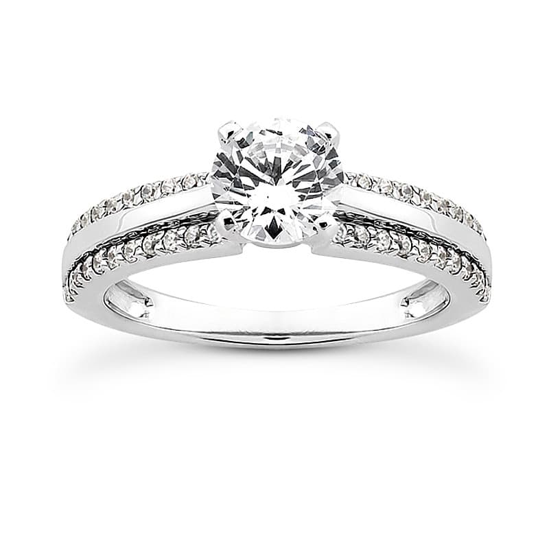 Ladies 14KT White Gold Platinum Round Diamond Tailored Engagement Set ENS3013-A