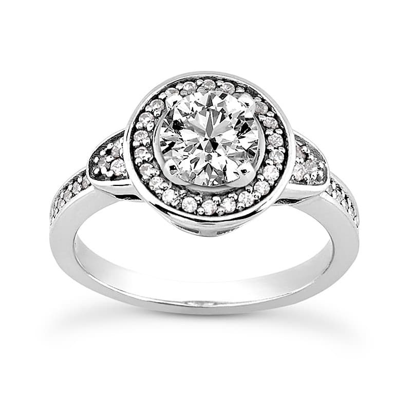 Ladies 14KT White Gold Platinum Round Diamond Tailored Engagement Set ENS3256-A