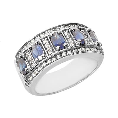 Ladies 14KT White Gold Platinum Oval Cut Diamond Color Stone Ring CSR1054