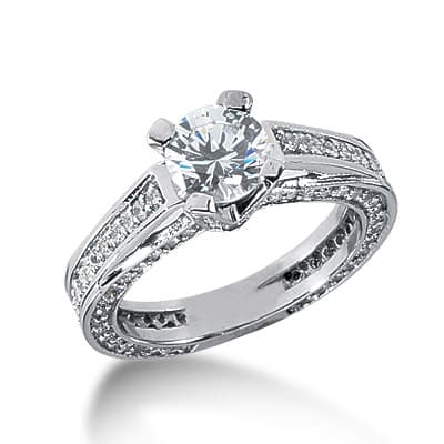Ladies 14KT White Gold Platinum Round Diamond Fancy Engagement Ring ENR2925