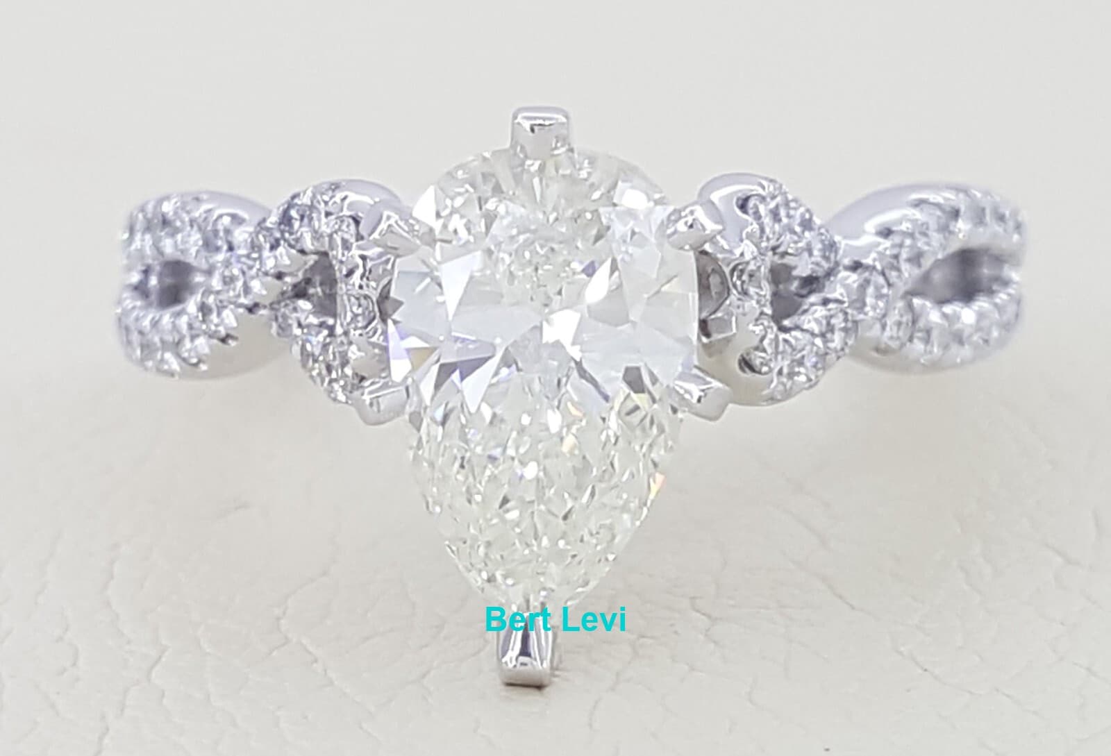Gabriel & Co Pear Diamond Crossover Engagement Ring 1.55 ct 14k White Gold $10k
