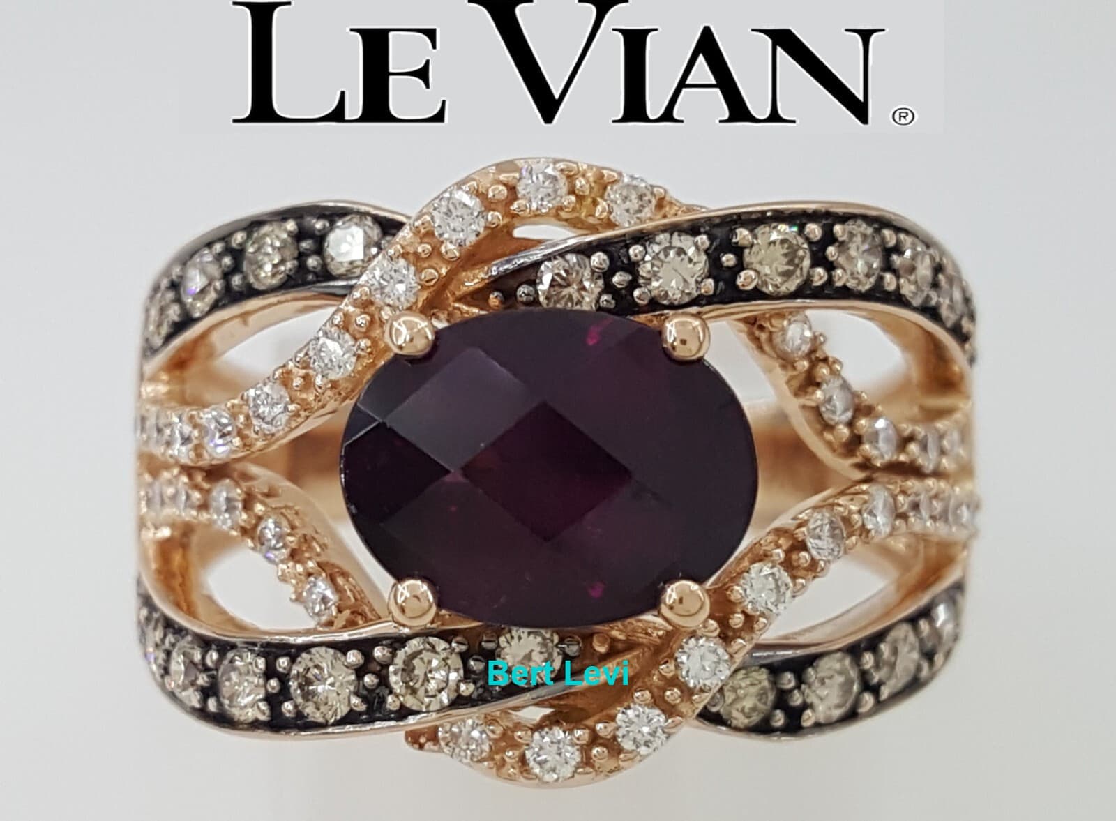 LeVian Rhodolite Garnet Nude Chocolate Diamond Ring 0.5 ct 14K Strawberry Gold