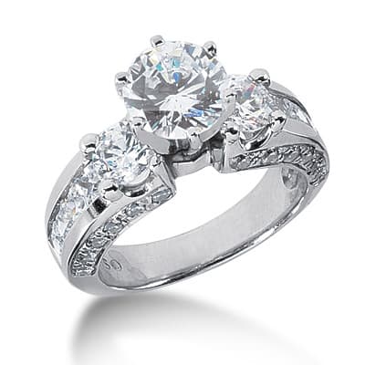 Ladies 14KT White Gold Platinum Three Stones Engagement Ring ENR2271