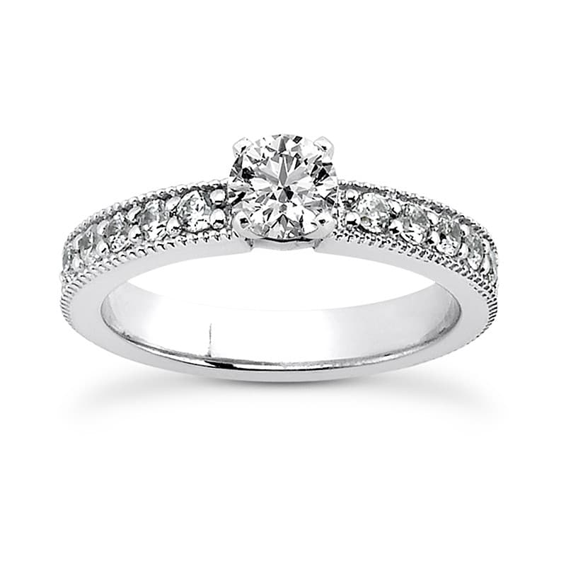 Ladies 14KT White Gold Platinum Round Diamond Tailored Engagement Set ENS3568-A