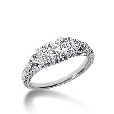 Ladies 14KT White Gold Platinum Round Diamond Antique Engagement Ring ENR3153