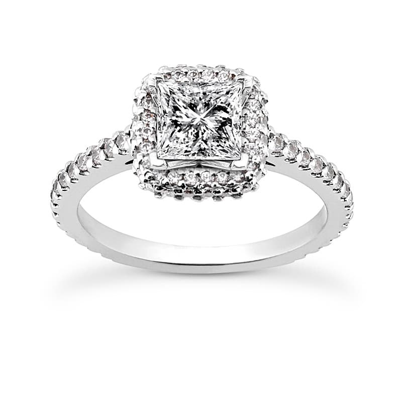 Ladies 14KT White Gold Platinum Round Diamond Tailored Engagement Set ENS3242-A