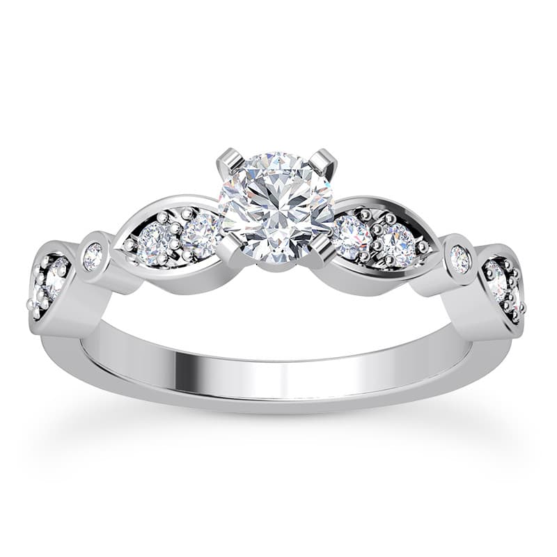 Ladies 14KT White Gold Platinum Round Diamond Tailored Engagement Set ENS2035-A