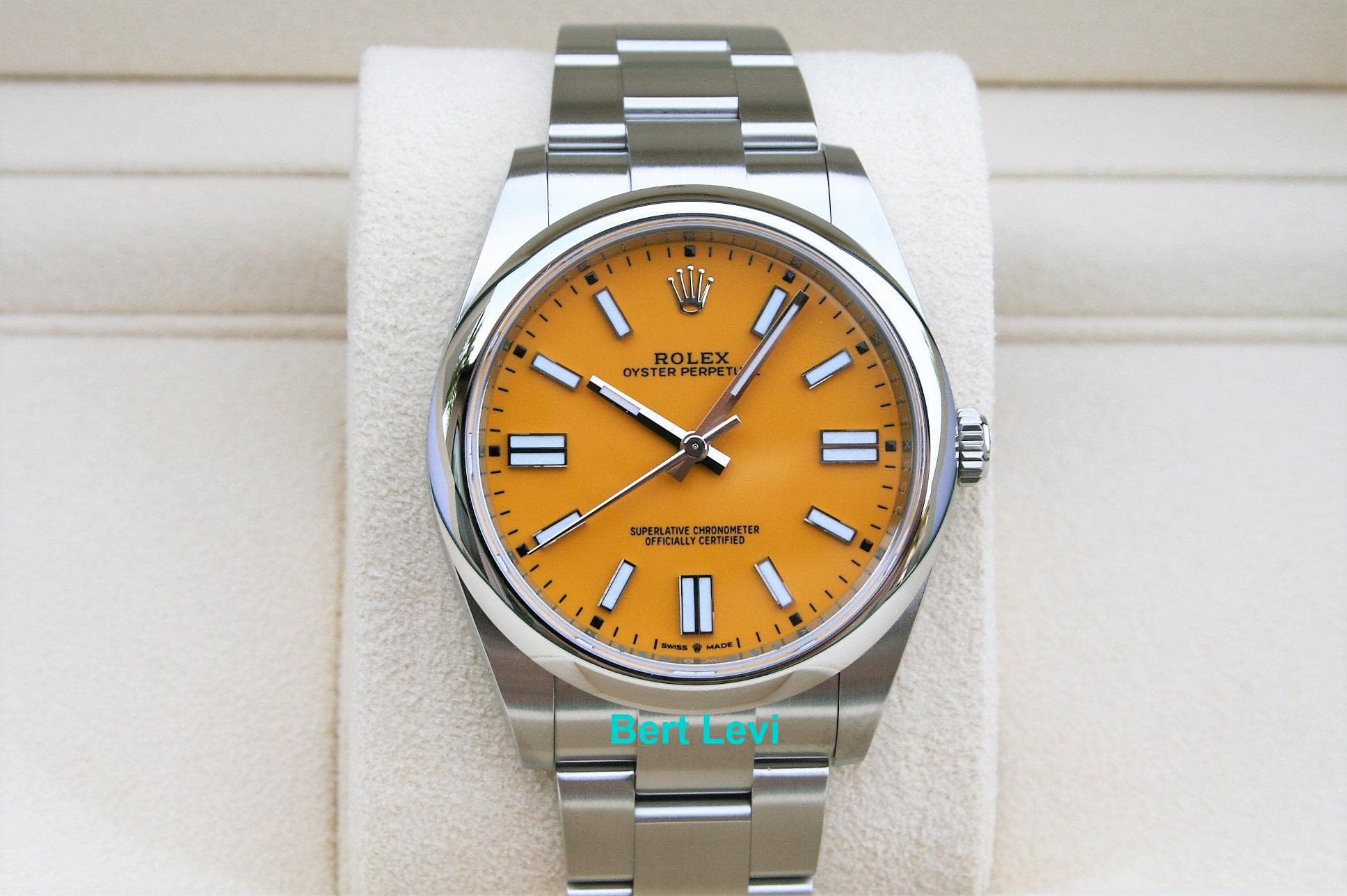 ROLEX 124300 OYSTER PERPETUAL YELLOW DIAL WATCH