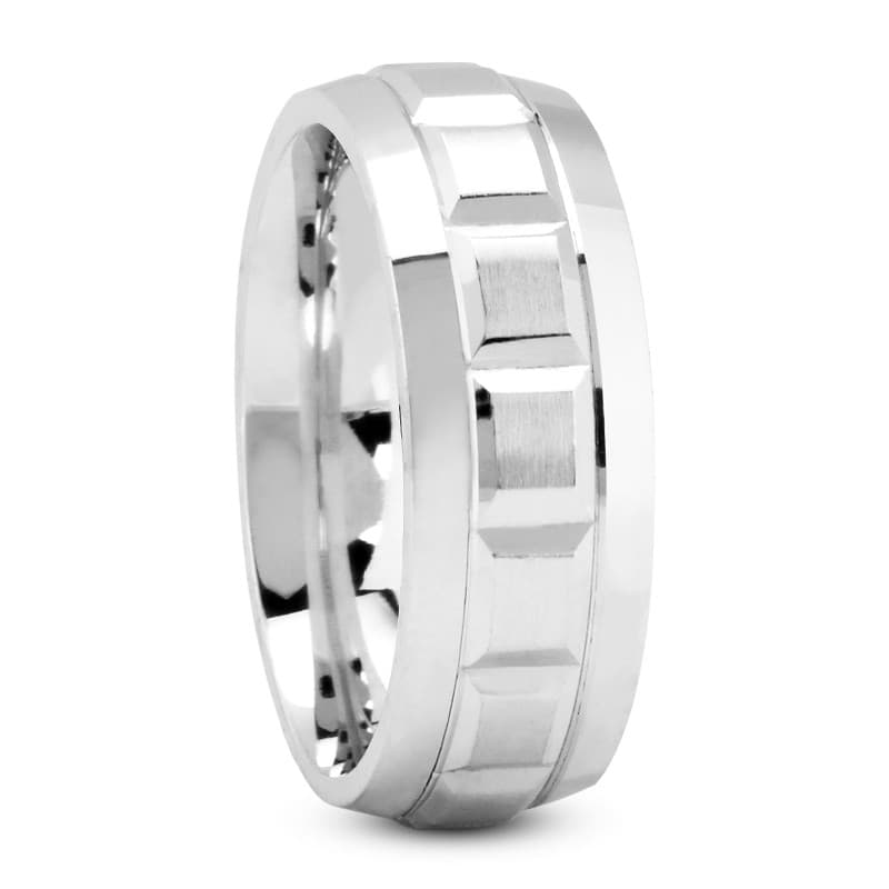 Mens 14KT White Gold Platinum Traditional Wedding Band M358