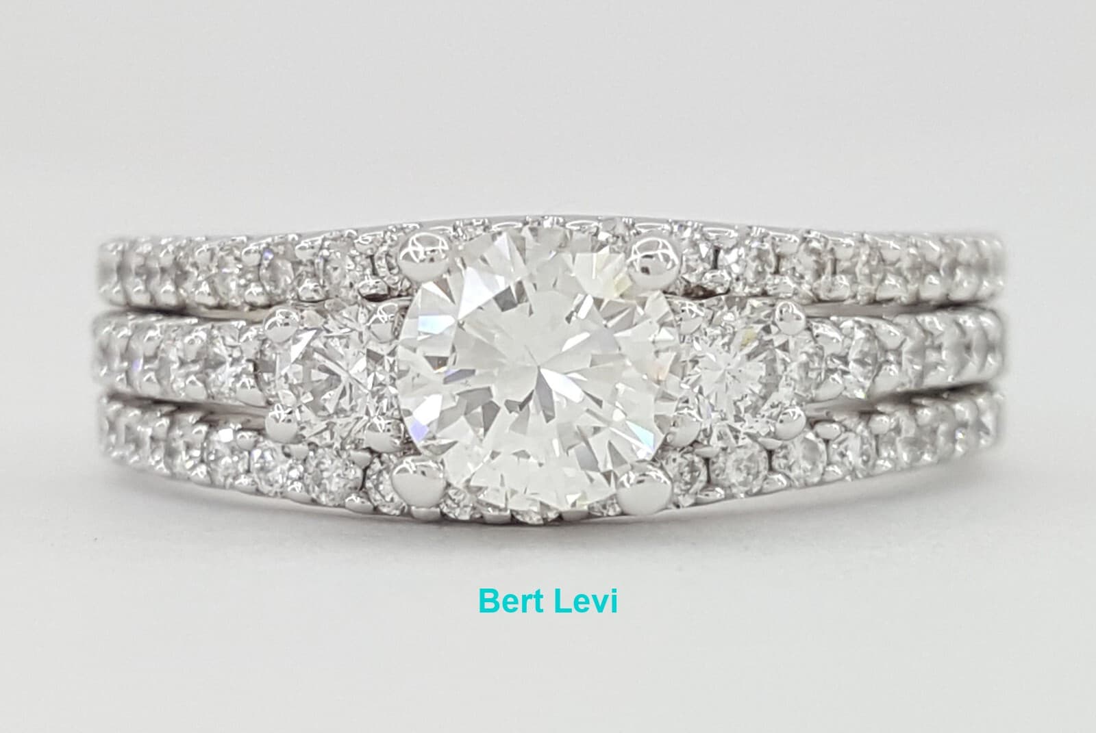 Round Diamond Three-Stone Engagement Wedding Ring Set 1.38 ct 14K W Gold Rtl $6K