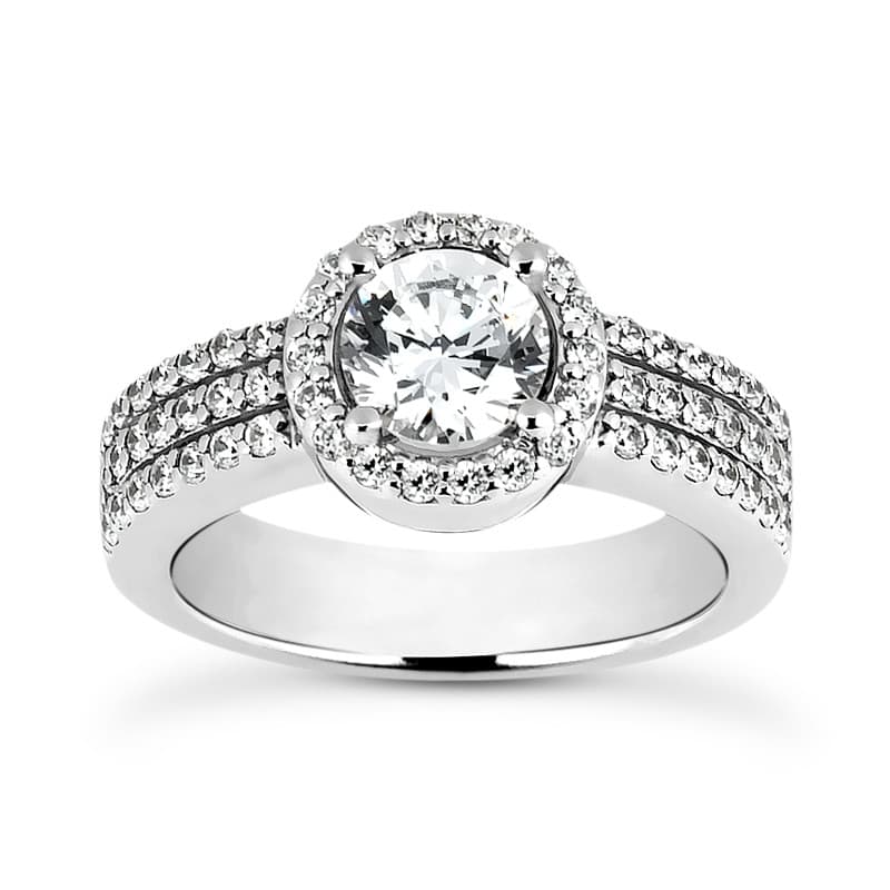 Ladies 14KT White Gold Platinum Round Diamond Halo Engagement Ring ENR7740