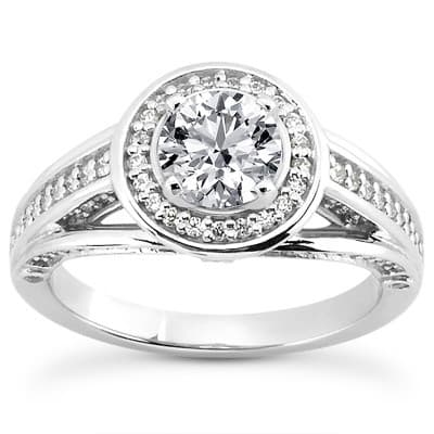 Ladies 14KT White Gold Platinum Round Diamond Tailored Engagement Set ENS3275-A