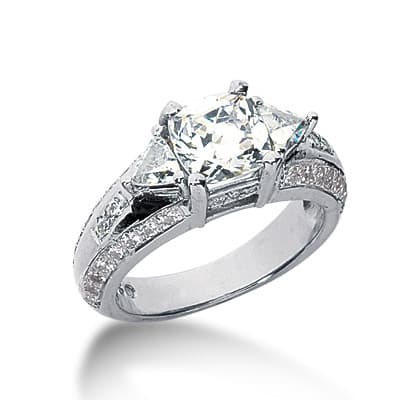 Ladies 14KT White Gold Platinum Three Stones Engagement Ring ENR2834