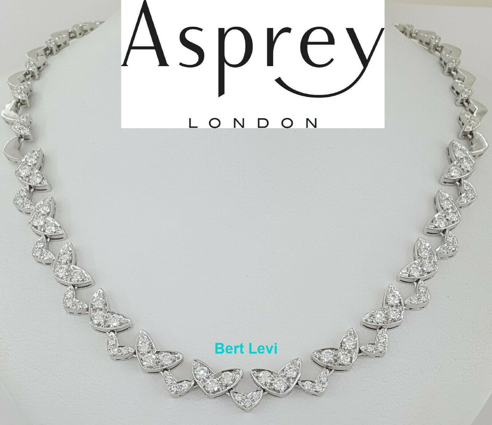 Asprey Round Diamond Chevron Shaped Links 6.9 ct 18K White Gold Necklace 15"