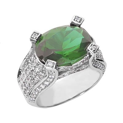Ladies 14KT White Gold Platinum Oval Cut Diamond Color Stone Ring CSR1076