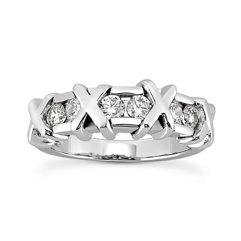Ladies 14KT White Gold Platinum Round Diamond Wedding Band WB1536