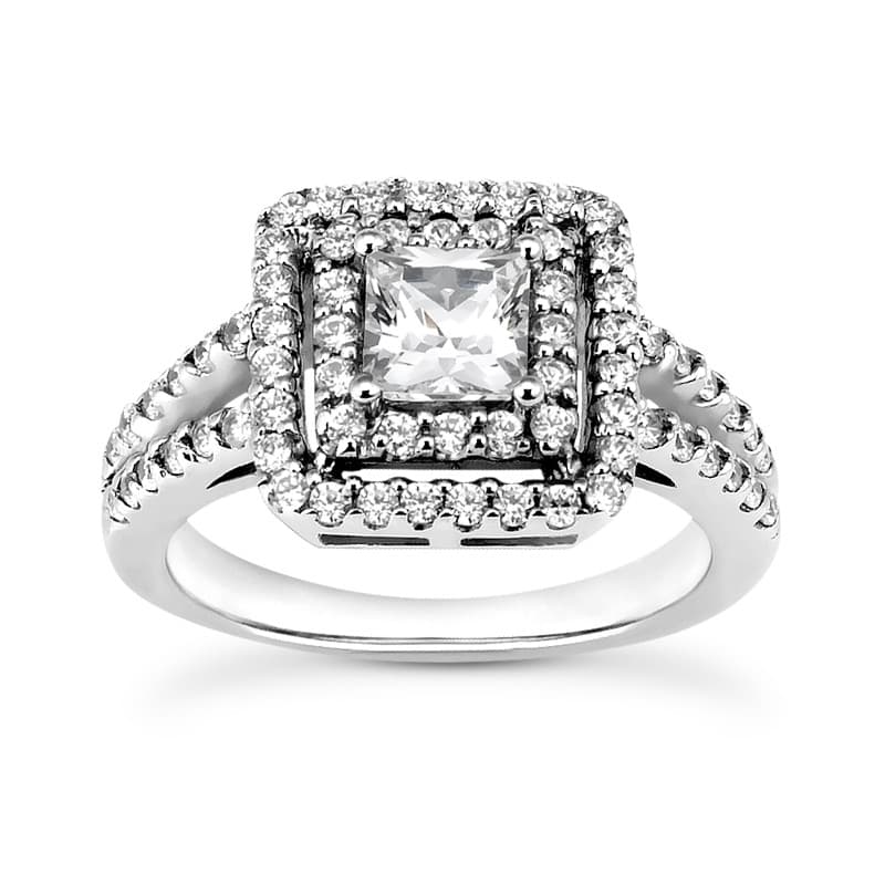Ladies 14KT White Gold Platinum Princess Diamond Halo Engagement Ring ENR8289