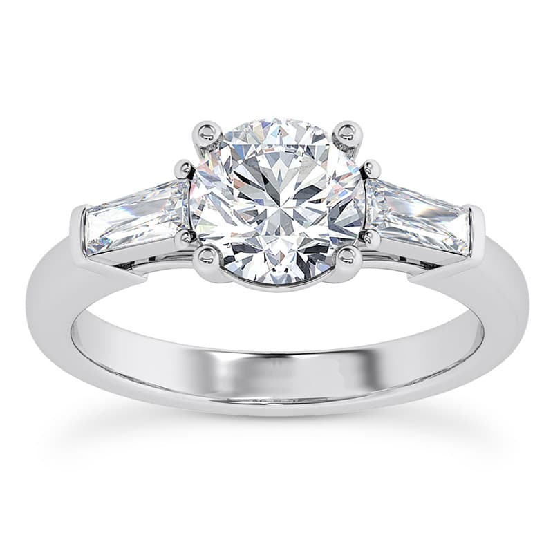 Ladies 14KT White Gold Platinum Three Stones Engagement Ring ENR9794
