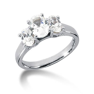 Ladies 14KT White Gold Platinum Oval Diamond Three Stones Engagement Ring ENR524
