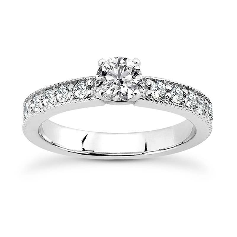 Ladies 14KT White Gold Platinum Round Diamond Tailored Engagement Set ENS3554-A