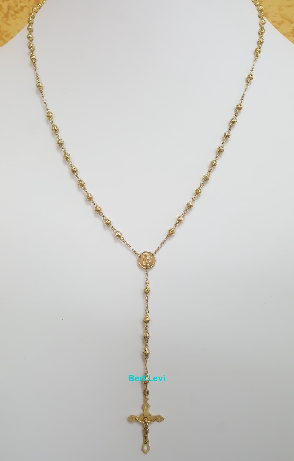 Crucifix Rosary 14k Yellow Gold Bead Necklace 29" 14.5 gr