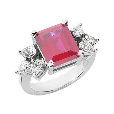Ladies 14KT White Gold Platinum Emerald Cut Diamond Color Stone Ring CSR1047