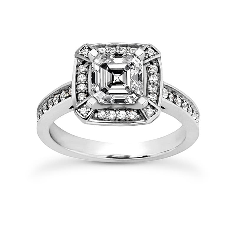 Ladies 14KT White Gold Platinum Round Diamond Tailored Engagement Set ENS3211-A