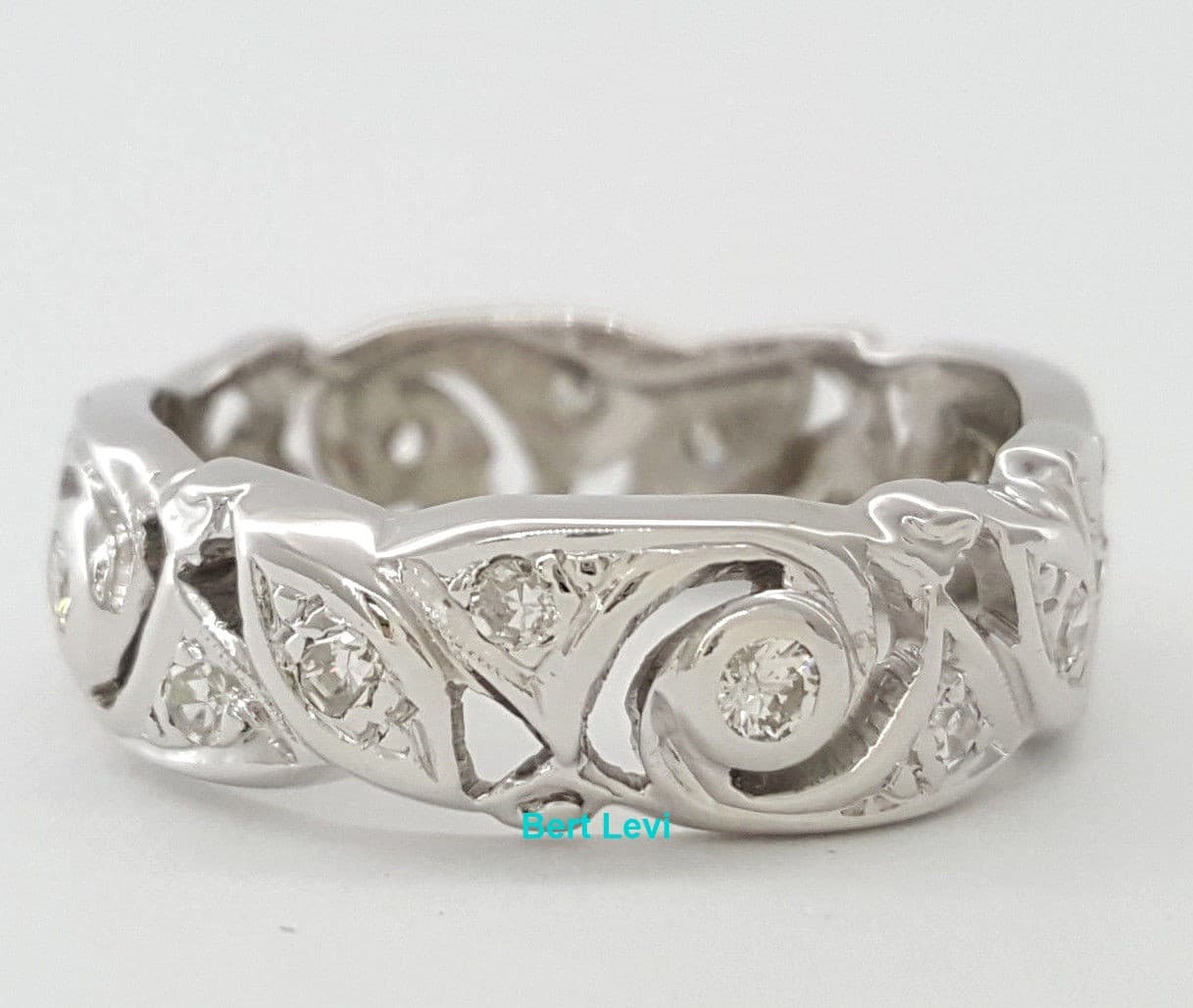 0.35 ct 14K White Gold Natural Round Diamond Flower Band Ring 6.5 mm