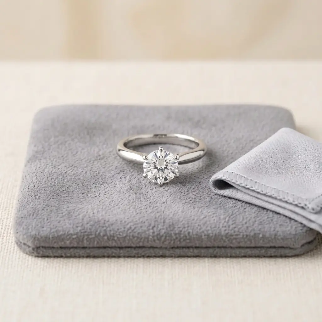 A diamond solitaire being examined at the bench